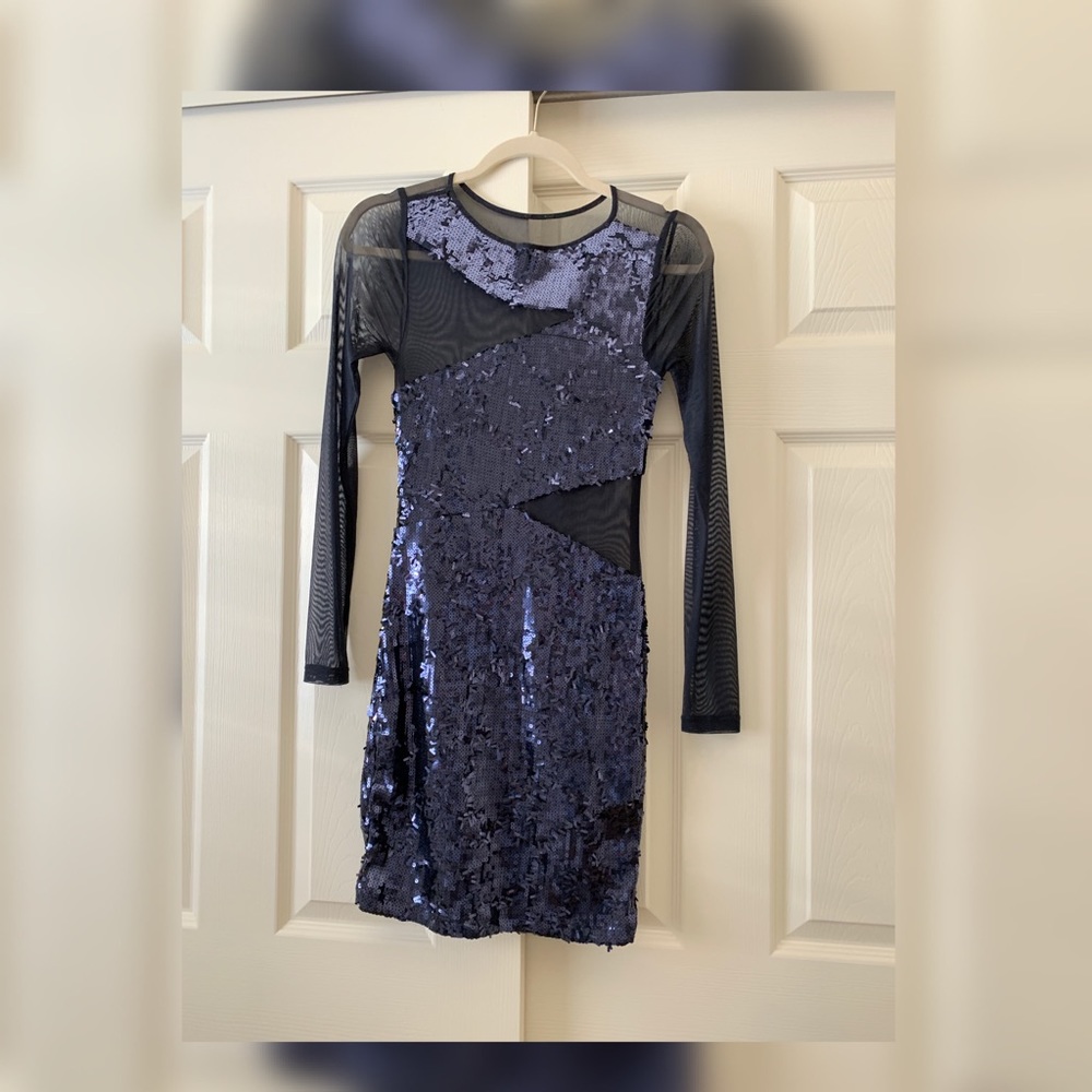 Asos Sheer Sequined long sleeve mesh Dress XS